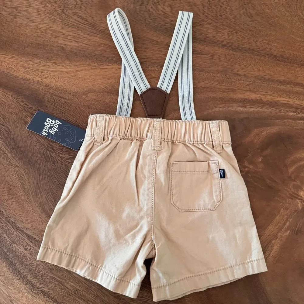 OshKosh B'gosh Baby Boy Suspender Shorts and Striped Button Bodysuit. 6 Months